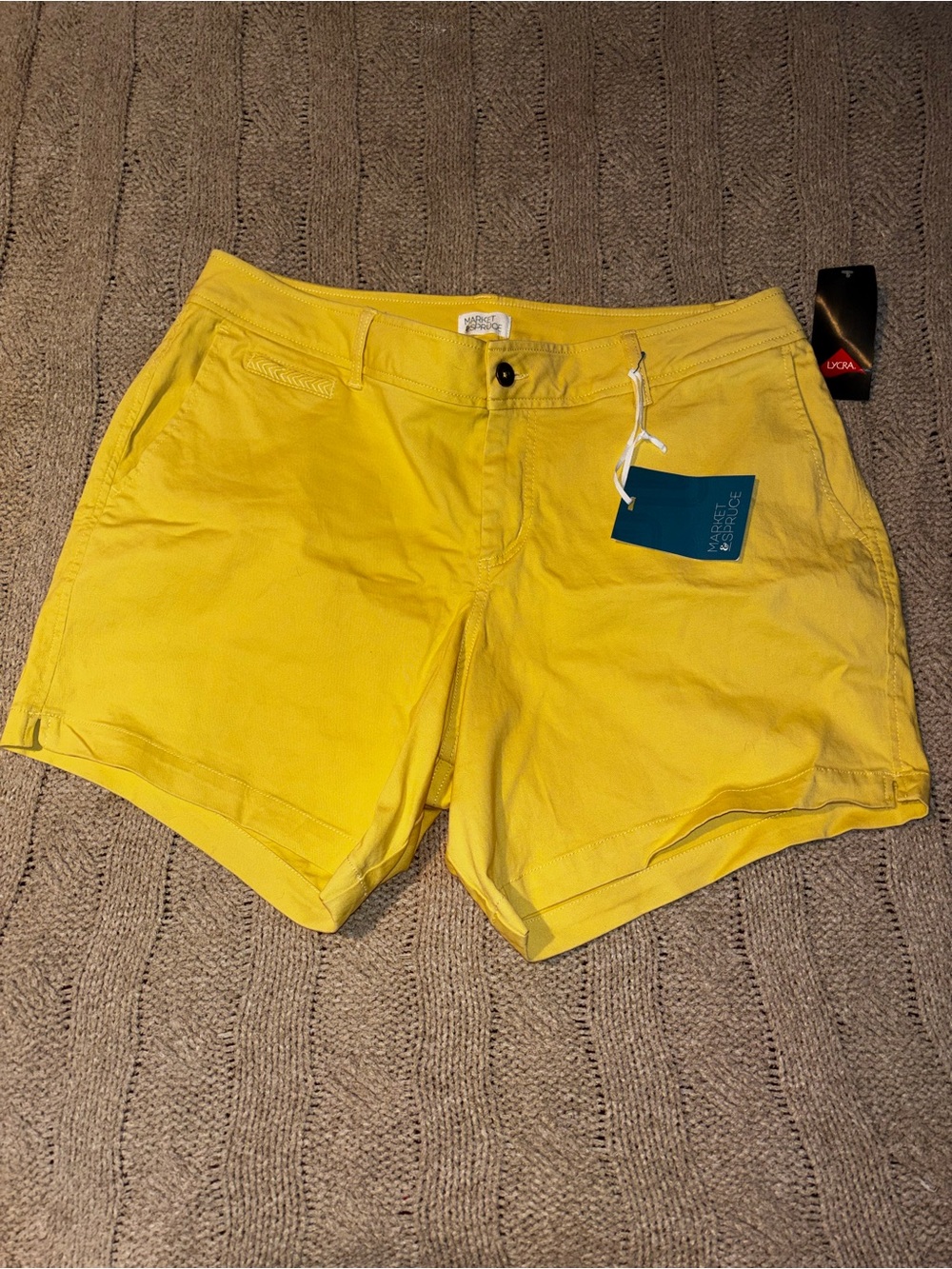 Market & Spruce Yellow Chino Shorts 16W NWT Lycra Stretch Embroidered Pockets